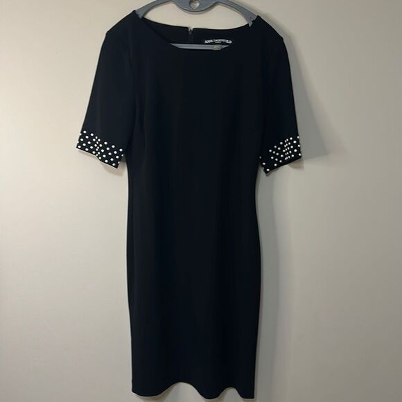 Karl Lagerfeld Paris Classic Black Dress with Pearl Detailing - Picture 1 of 7